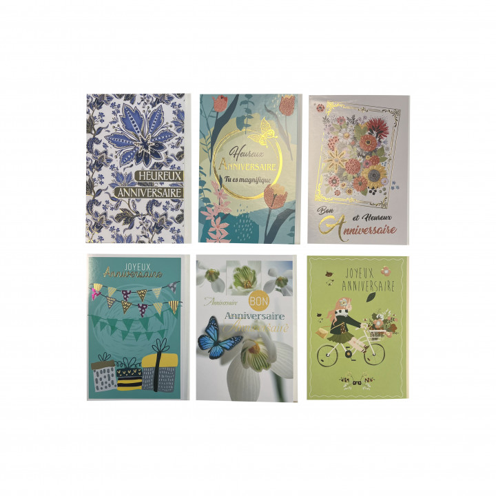 Lot de 6 cartes Joyeux Anniversaire pour femme