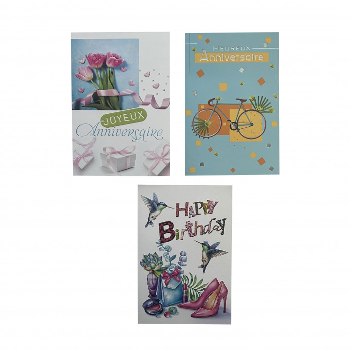 Lot de 6 cartes Happy Birthday femme