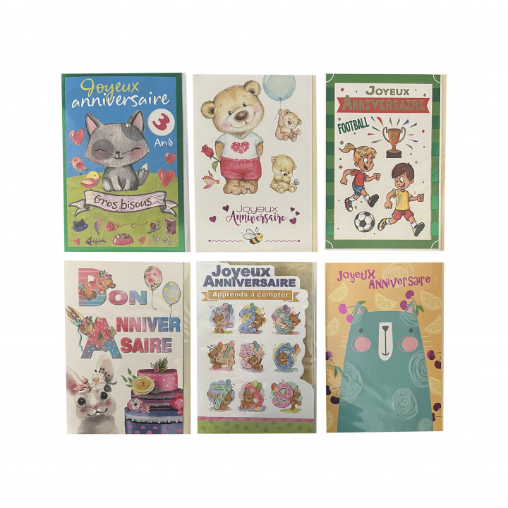 Lot de 6 cartes Bon Anniversaire pour enfant