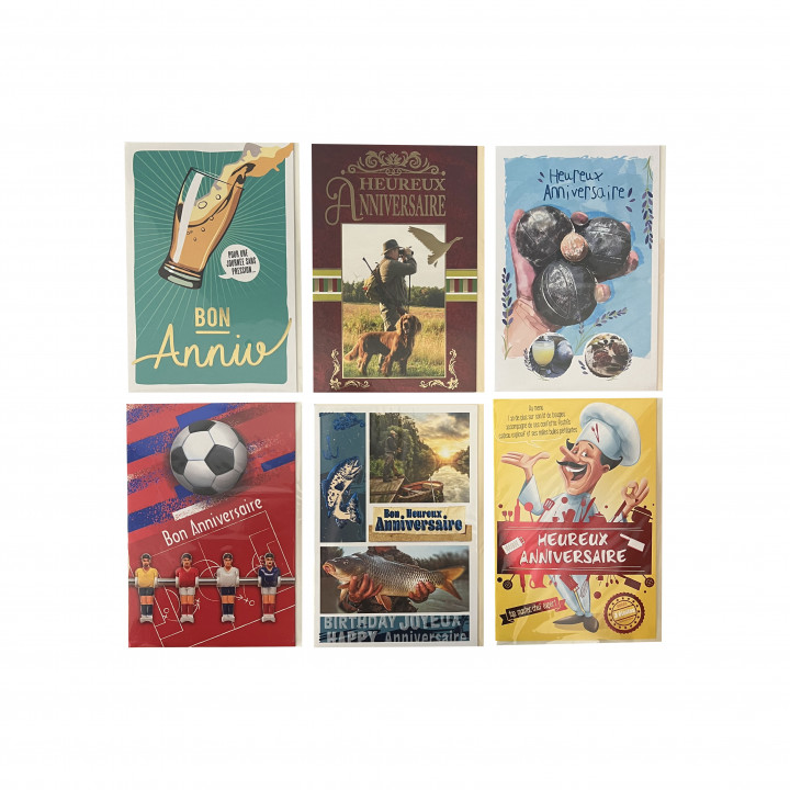 Lot de 6 Cartes d'anniversaire pour homme